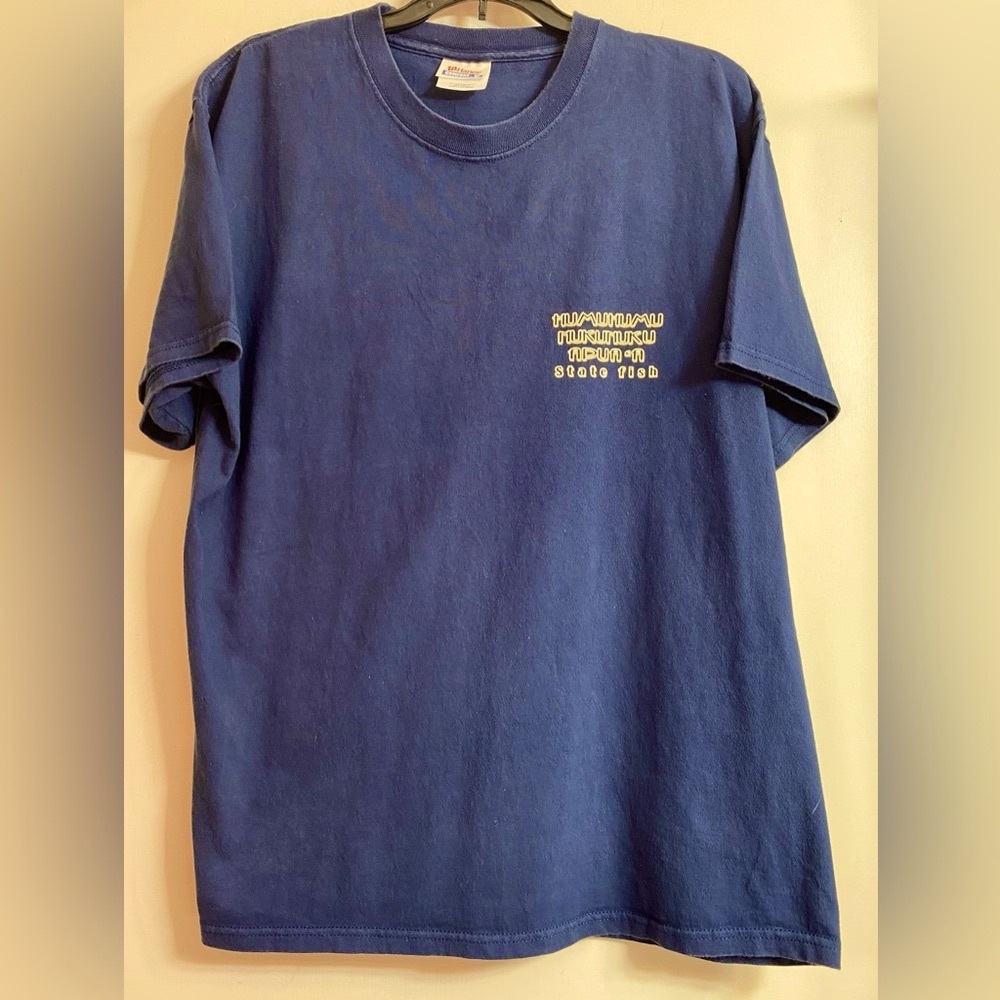Vintage Maui Hawaii T-shirt Tee Size L Blue Optima humuhumunukunukuapua'a fish.